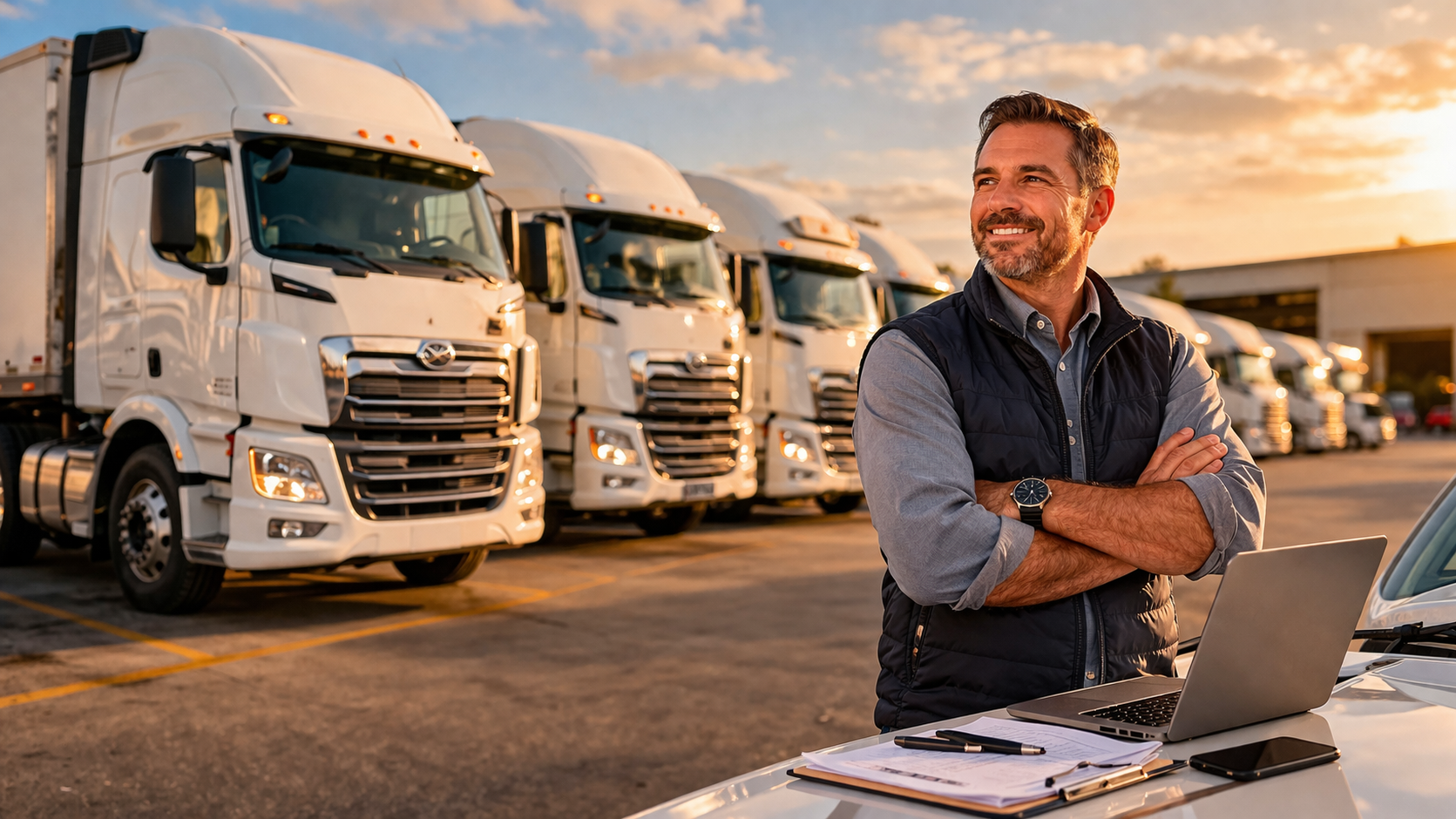 Fleet owner or fleet operations leader standing in a commercial fleet environment